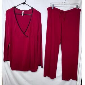 Cruz Natori Women's M/L Red 2 Piece Lounge Sleep Set Sweater Cropped Pants